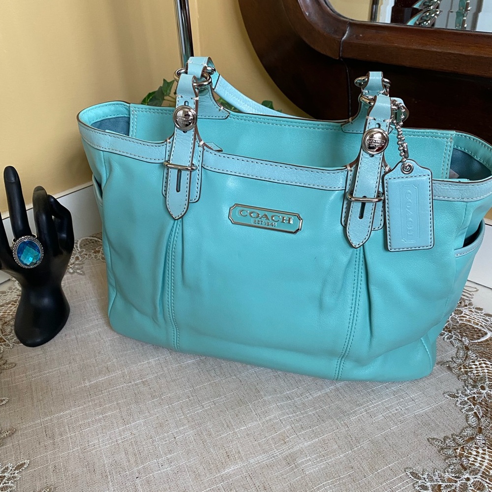Coach Turquoise Leather Tote Bag